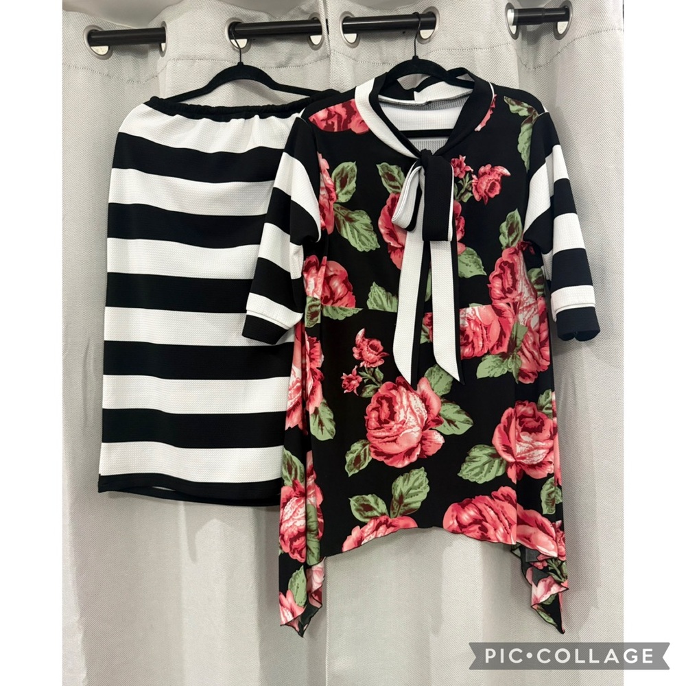 Custom made Floral Tie-Neck top and skirt